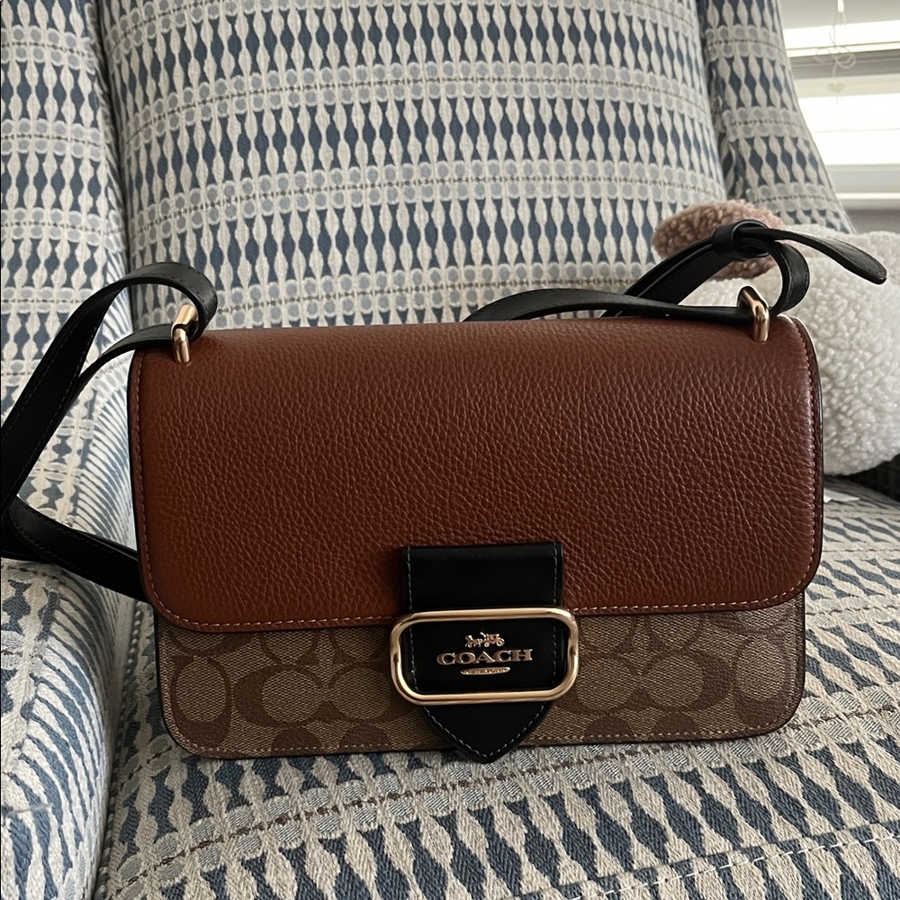 Coach Morgan Brown and Black Leather Shoulder Bag